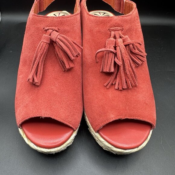 Red Suede Tassel Slingback Wedge Sandals Espadrille 8W Isaac Mizrahi Live - Picture 8 of 10